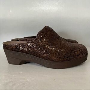Mephisto Satty Bronze Metallic Leather Mule Clogs